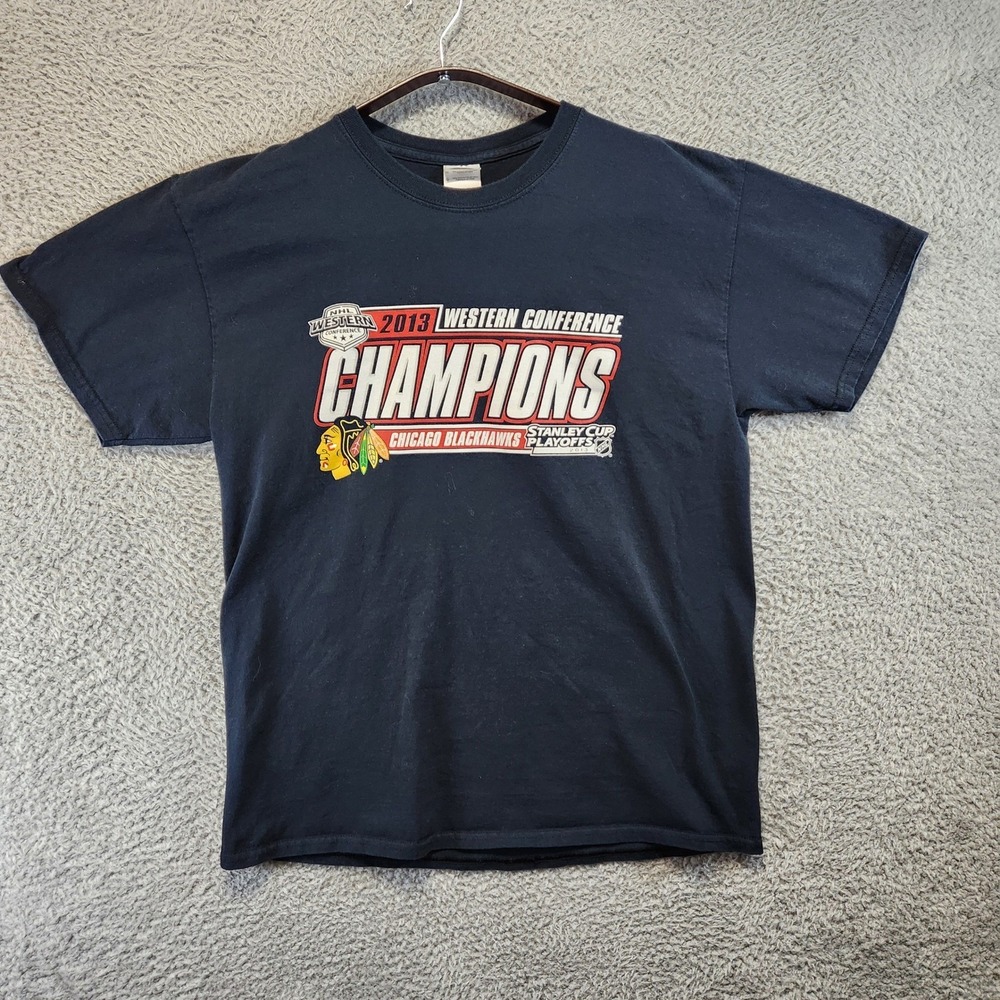 2013 Chicago Blackhawks Western Conference Champions T Shirt Mens Size L Cotton